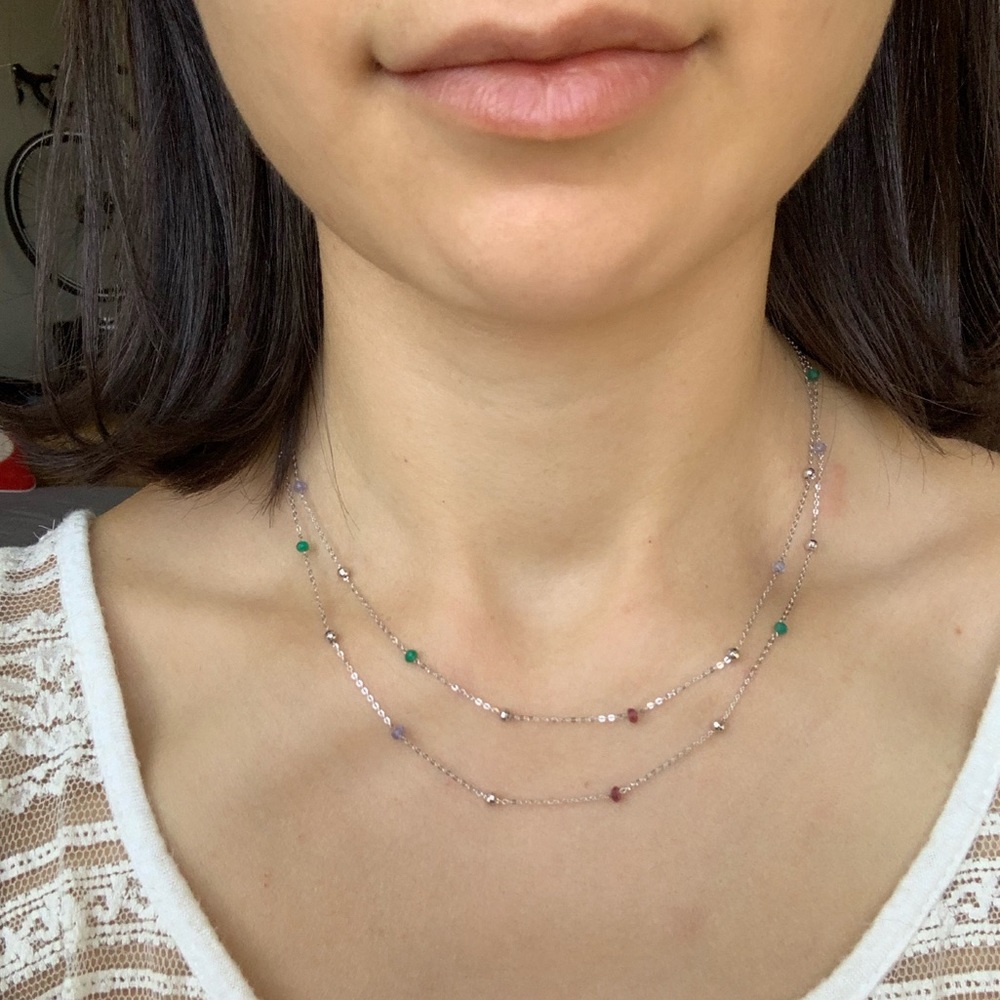 Multi Gem Silver Necklace - Long